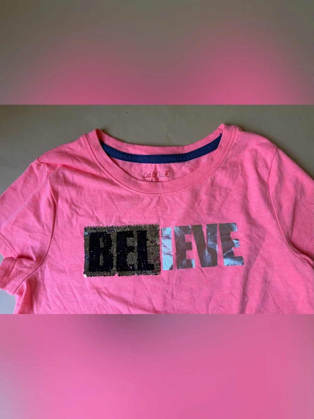 Cat & Jack Girls Pink Believe Sequin Tie Front Top Size 10-12